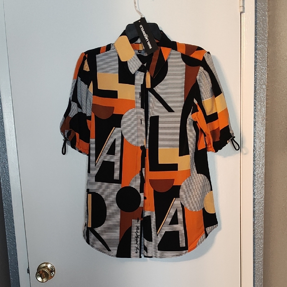 Karl Lagerfeld Striped Shirt in Black, White, and Orange